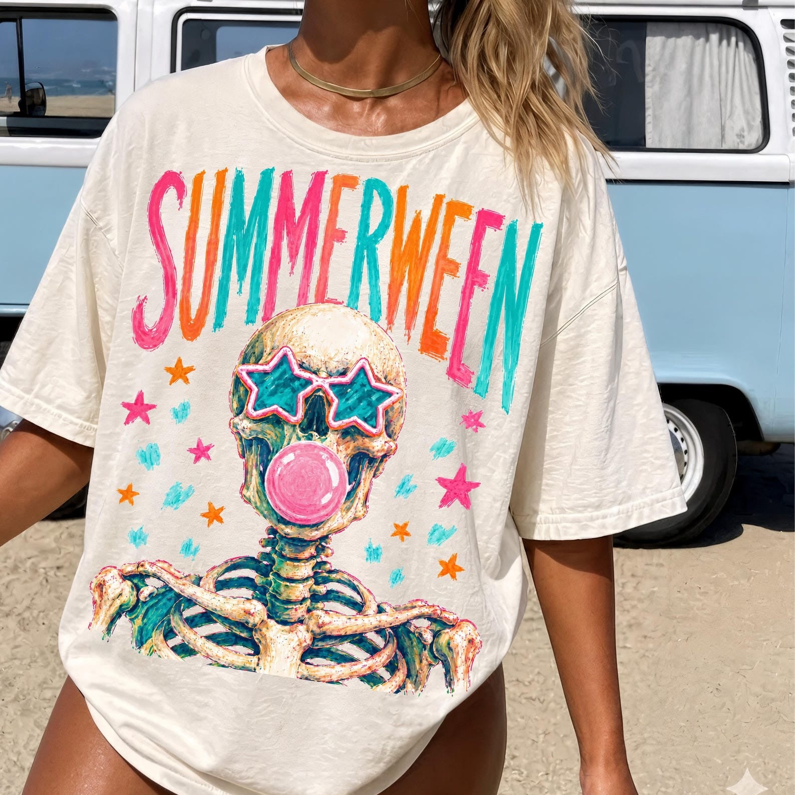 Summerween Skeleton Halloween T-Shirt, Funny Summer Vacation Shirt
