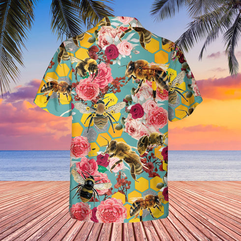 Bee Flower Spring Peony Cool Design - Aloha Hawaiian Shirts For Men & For Women
