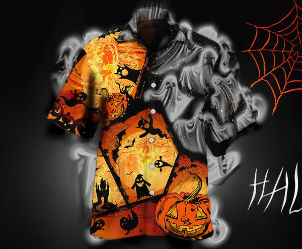 Halloween Ghost Pumpkin Scary Cool Design - Aloha Hawaiian Shirts For Men - Shirt for Halloween Lover