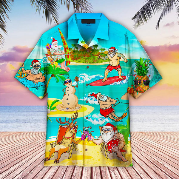 Funny Santa Claus Surfing Christmas Design - Aloha Hawaiian Shirts For Men & Women