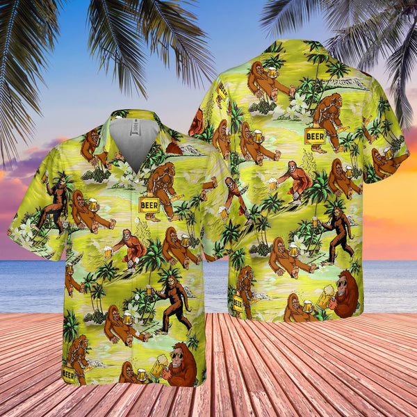 Bigfoot Sasquatch Drink Beer American Vintage Cool Design - Aloha Hawaiian Shirts For Men