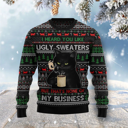 It's Not My Business Funny Black Cat Ugly Christmas Sweater For Women & Men - Christmas Gift