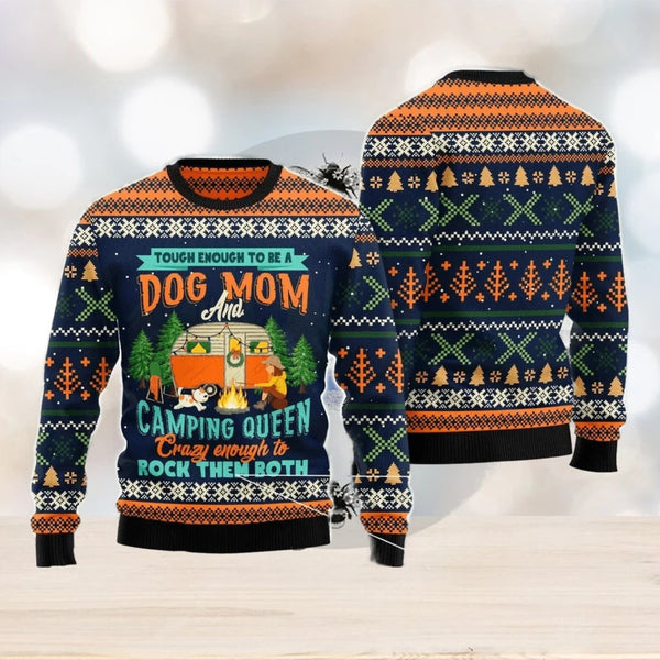 Camping Queen Mom and Dog Mom Funny Ugly Christmas Sweater For Women & Men - Christmas Gift