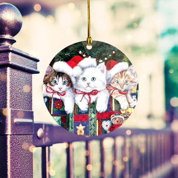Cute Cats On Christmas Day Holiday Ceramic Christmas Ornaments