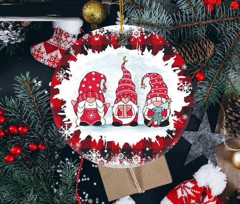 Gnomes Merry Christmas Ceramic Ornament