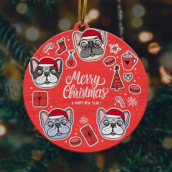 Cute Bulldog Merry Christmas Ceramic Ornament