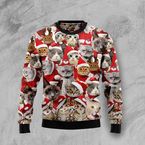Cat Faces On Xmas Day Funny Ugly Christmas Sweater For Women & Men - Christmas Gift