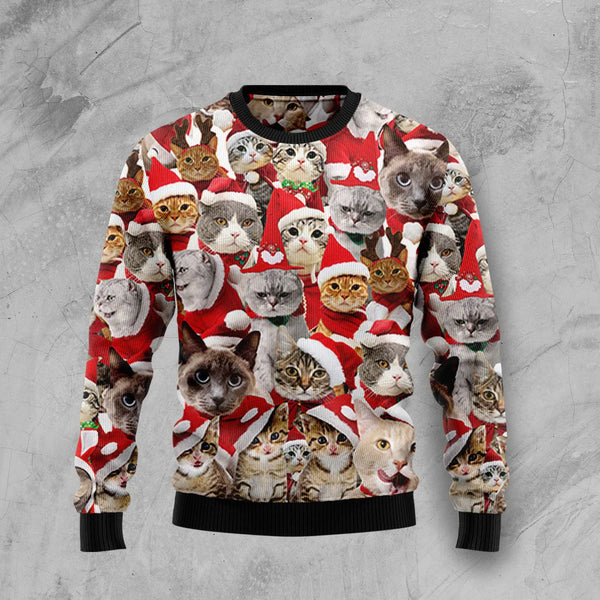 Cat Faces On Xmas Day Funny Ugly Christmas Sweater For Women & Men - Christmas Gift