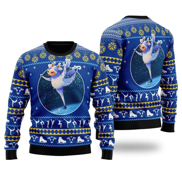 Funny Cows Ice Skating Ugly Christmas Sweater For Women & Men - Christmas Gift