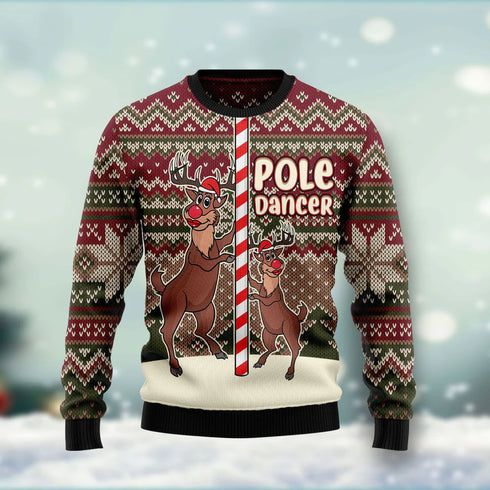 Pole Dancer Reindeer Funny Ugly Christmas Sweater For Women & Men - Christmas Gift