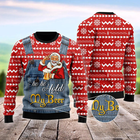 Santa Ho Ho Hold My Beer Funny Ugly Christmas Sweater For Women & Men - Christmas Gift