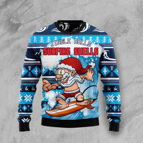 Funny Santa Surfing Ugly Christmas Sweater For Women & Men - Christmas Gift