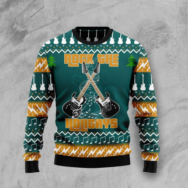 Rock The Holiday Guitar Musical Ugly Christmas Sweater For Women & Men - Christmas Gift