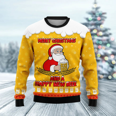 Happy New Beer Ugly Christmas Sweater For Women & Men - Christmas Gift