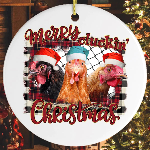 Merry Cluckin Christmas Funny Christmas Ceramic Ornaments - Christmas Decoration Gifts