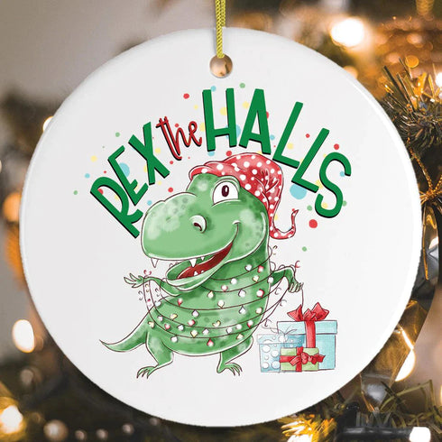 T-Rex The Halls Christmas Ceramic Ornaments - Christmas Decoration Gifts