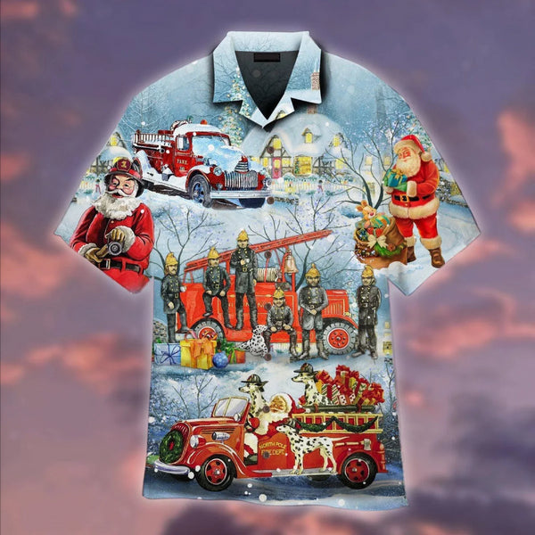 Christmas Santa Firefighter Christmas Design - Aloha Hawaiian Shirts For Men & Women