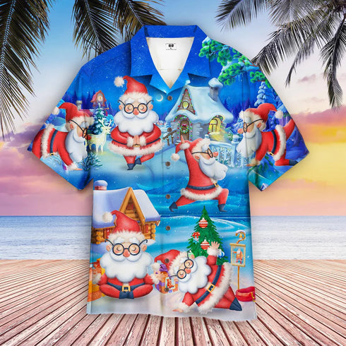 Funny Santa Claus Doing Yoga Christmas Design - Aloha Hawaiian Shirts For Men & Women