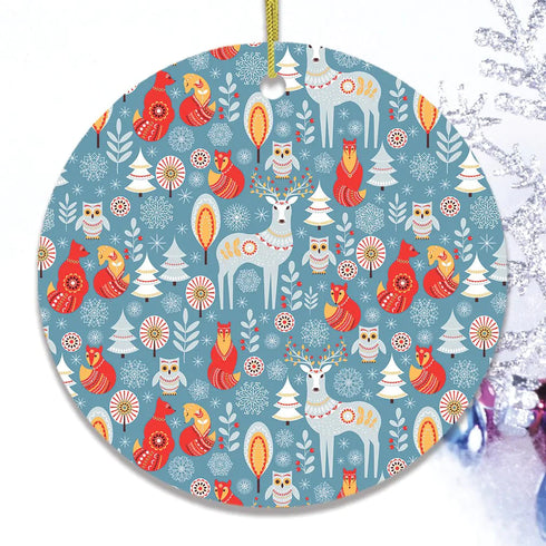 Scandinavian Folk Forest Animal Pattern Christmas Ceramic Ornaments - Christmas Decoration Gifts