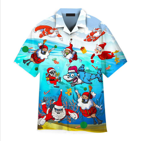 Scuba Diving Santa Claus Christmas Design - Aloha Hawaiian Shirts For Men & Women