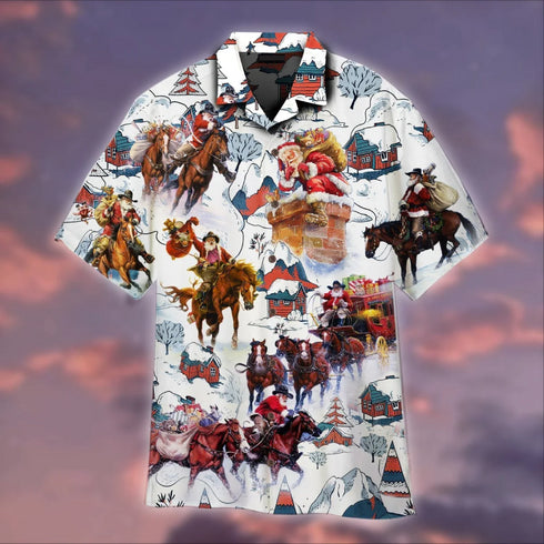 Vintage Santa Cowboy Funny Christmas Design - Aloha Hawaiian Shirts For Men & Women