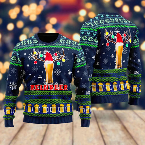 Funny Reinbeer Beer Ugly Christmas Sweater For Women & Men - Gift for Beer Lovers