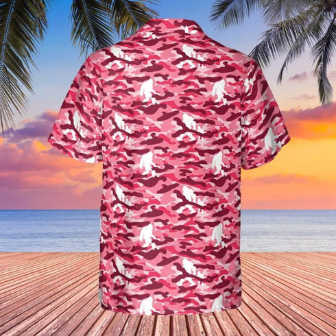 Bigfoot Sasquatch Pink and Red Camouflage Cool Design - Aloha Hawaiian Shirts For Women