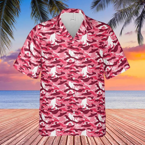 Bigfoot Sasquatch Pink and Red Camouflage Cool Design - Aloha Hawaiian Shirts For Women
