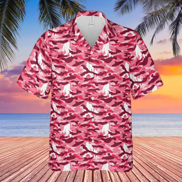 Bigfoot Sasquatch Pink and Red Camouflage Cool Design - Aloha Hawaiian Shirts For Women