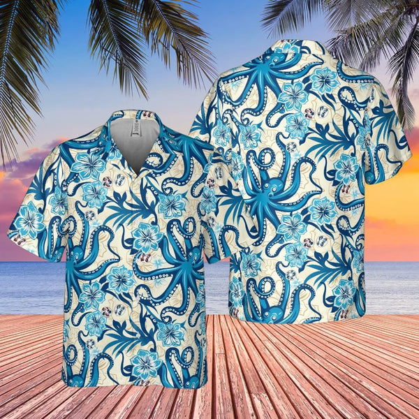 Octopus Blue Ocean Cool Design - Aloha Hawaiian Shirts For Men & For Women