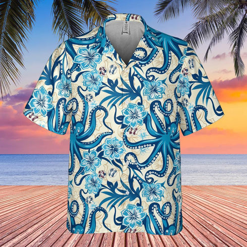 Octopus Blue Ocean Cool Design - Aloha Hawaiian Shirts For Men & For Women