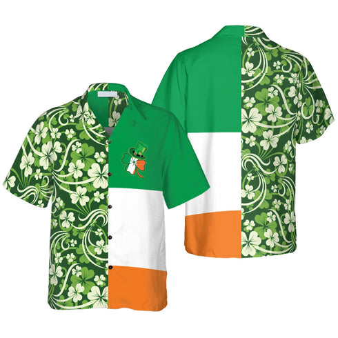 Irish Shamrock With Flag - Aloha Hawaiian Shirts For Men - St. Patrick's Day Gifts