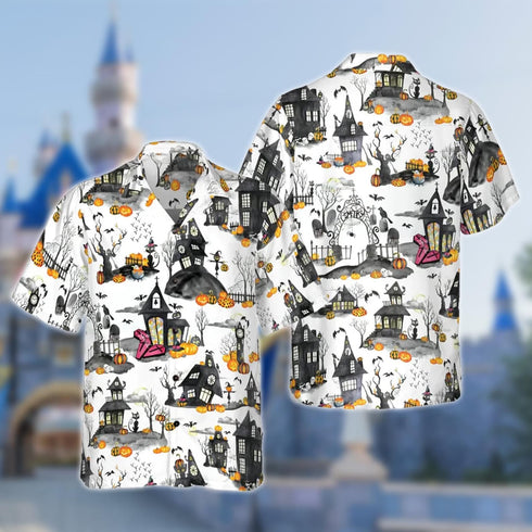 Haunted Houses Halloween Cool Design  - Aloha Hawaiian Shirts for Men & Women