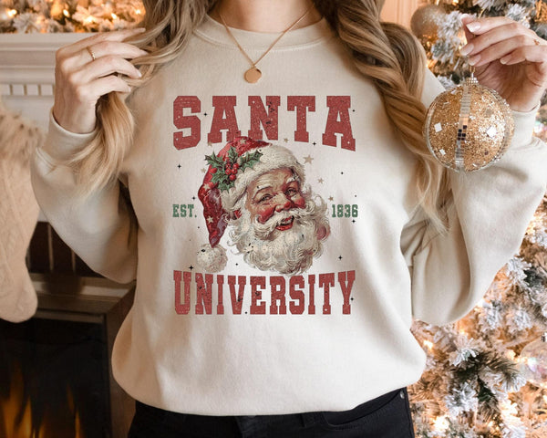 Retro Santa University Christmas Unisex Crewneck Sweatshirt