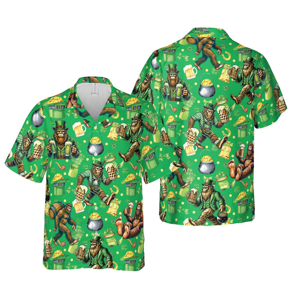 Bigfoot Sasquatch Beer Leprechaun Hat - Aloha Hawaiian Shirts For Men - St. Patrick's Day Gifts
