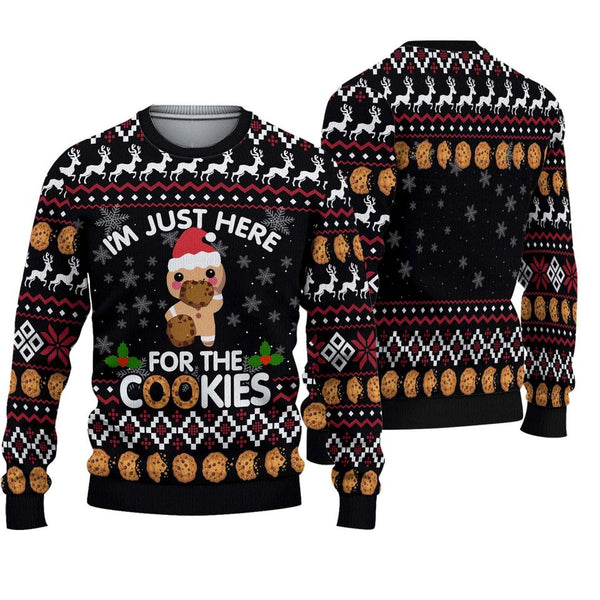 I'm Just Here For The Cookies Funny Ugly Christmas Sweater For Women & Men