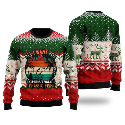 All I Want For Christmas Is Fishing Funny Ugly Christmas Sweater For Women & Men