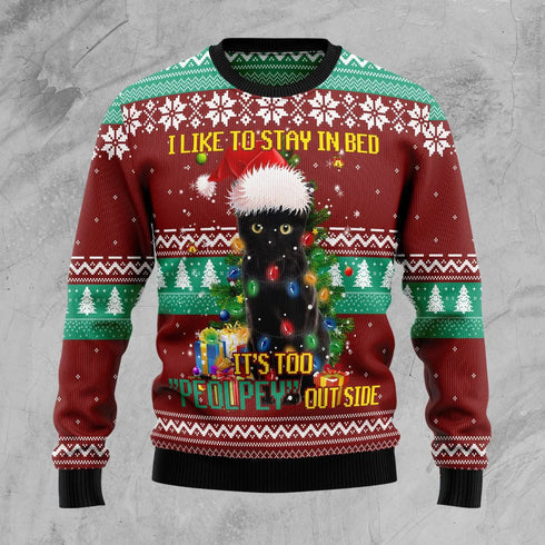 Black Cat With Lights Funny Ugly Christmas Sweater For Women & Men - Christmas Gift
