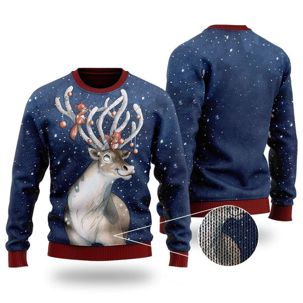 Christmas Reindeer Starry Night Funny Ugly Christmas Sweater For Women & Men - Christmas Gift