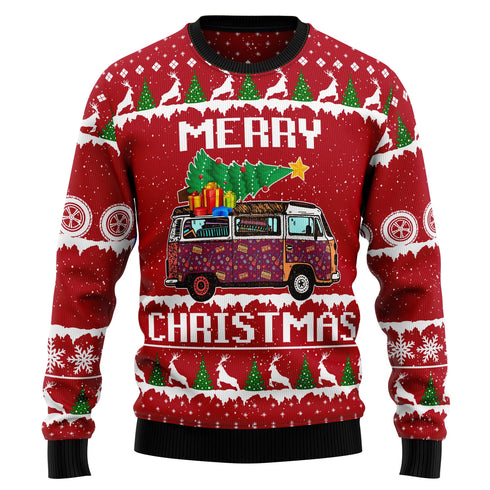 Hippie Bus Merry Christmas Ugly Christmas Sweater For Women & Men - Christmas Gift