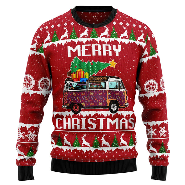 Hippie Bus Merry Christmas Ugly Christmas Sweater For Women & Men - Christmas Gift