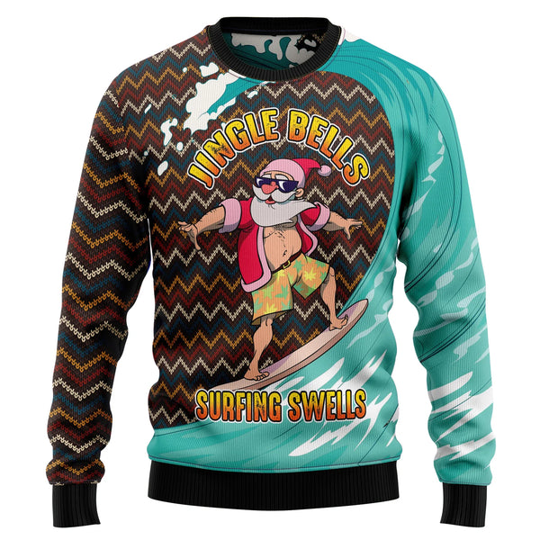 Jingle Bells Surfing Swells Funny Santa Christmas Sweater For Women & Men - Christmas Gift