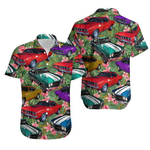 Retro Muscle Car Cool Design Aloha Hawaiian Shirts For Men