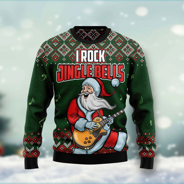 Santa Rocks Jingle Bells Ugly Christmas Sweater For Women & Men - Christmas Gift