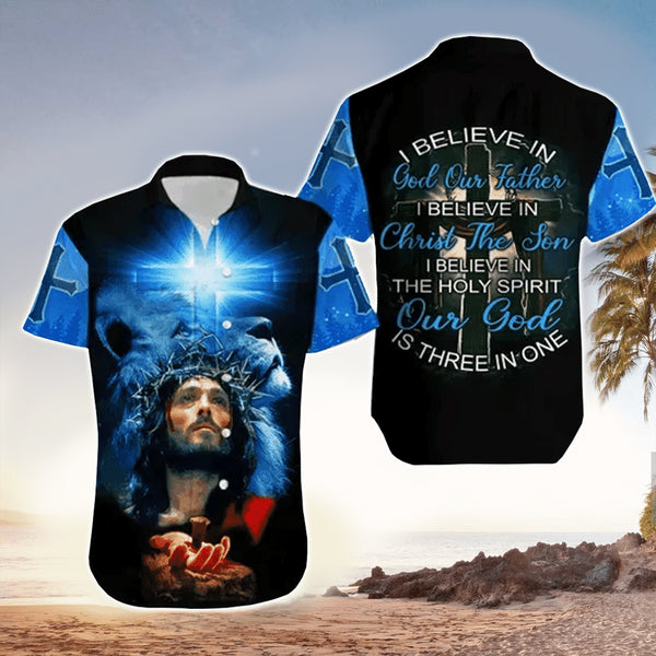 Our God Is Three In One Jesus Cool Design - Aloha Hawaiian Shirts For Men & For Women Couples - HAW1278