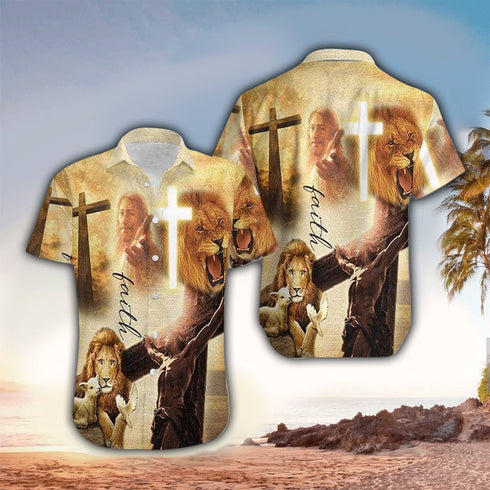 Faith Lion Lamb Jesus Cool Design - Aloha Hawaiian Shirts For Men & For Women Couples - HAW1280