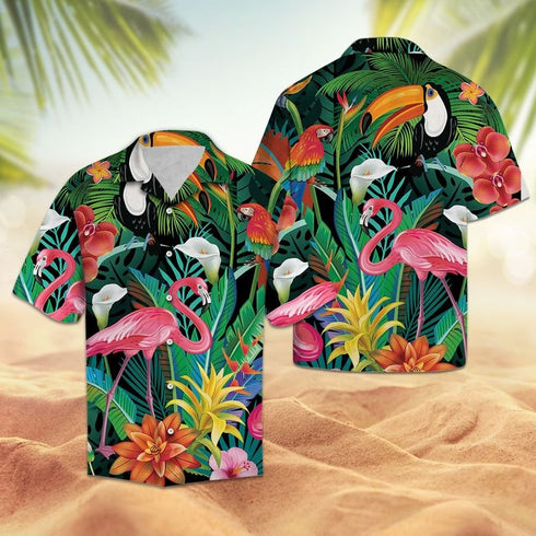 Tropical Flamingo Cool Design - Aloha Hawaiian Shirts For Men & For Women Couples - HAW1001