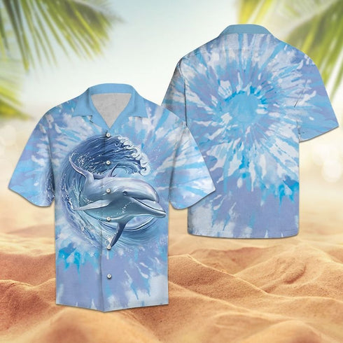 Dolphin Surfing Tie Dye Cool Design - Aloha Hawaiian Shirts For Men & For Women Couples - HAW1005
