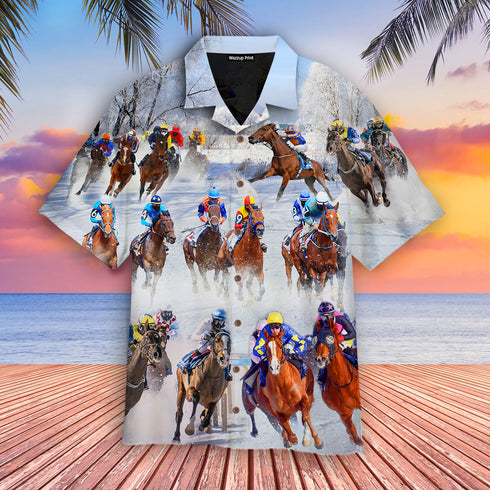 Horse Snow Racing Father's Day Gift - Aloha Hawaiian Shirts For Men & For Women Couples - HAW1285