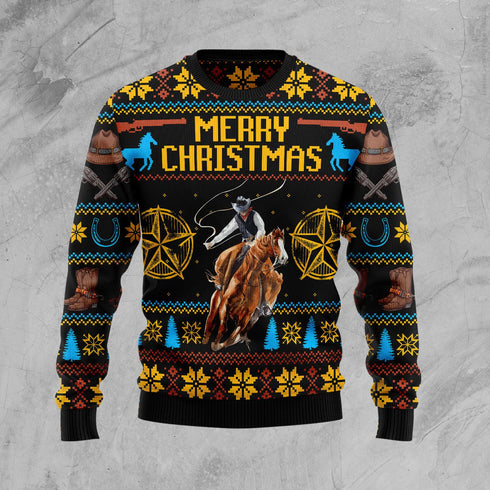 Cowboy Merry Christmas Funny Ugly Christmas Sweater For Men & Women Adult - Christmas Gifts